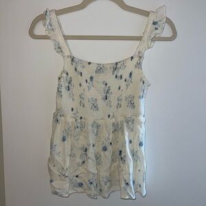 Reformation Blue Floral Ruffle Blouse